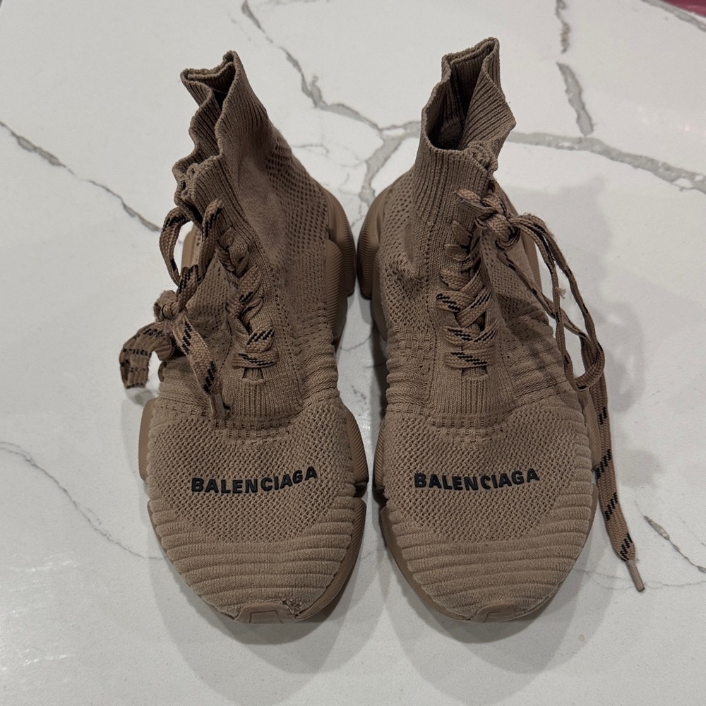 Balenciaga Taupe Knit High-Top Sneakers